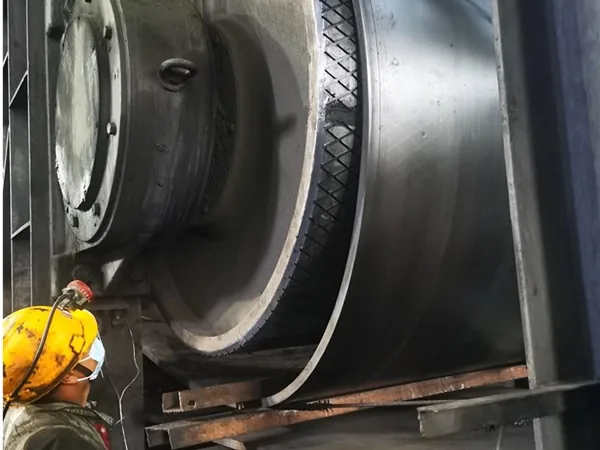 conveyor pulley lagging instllation